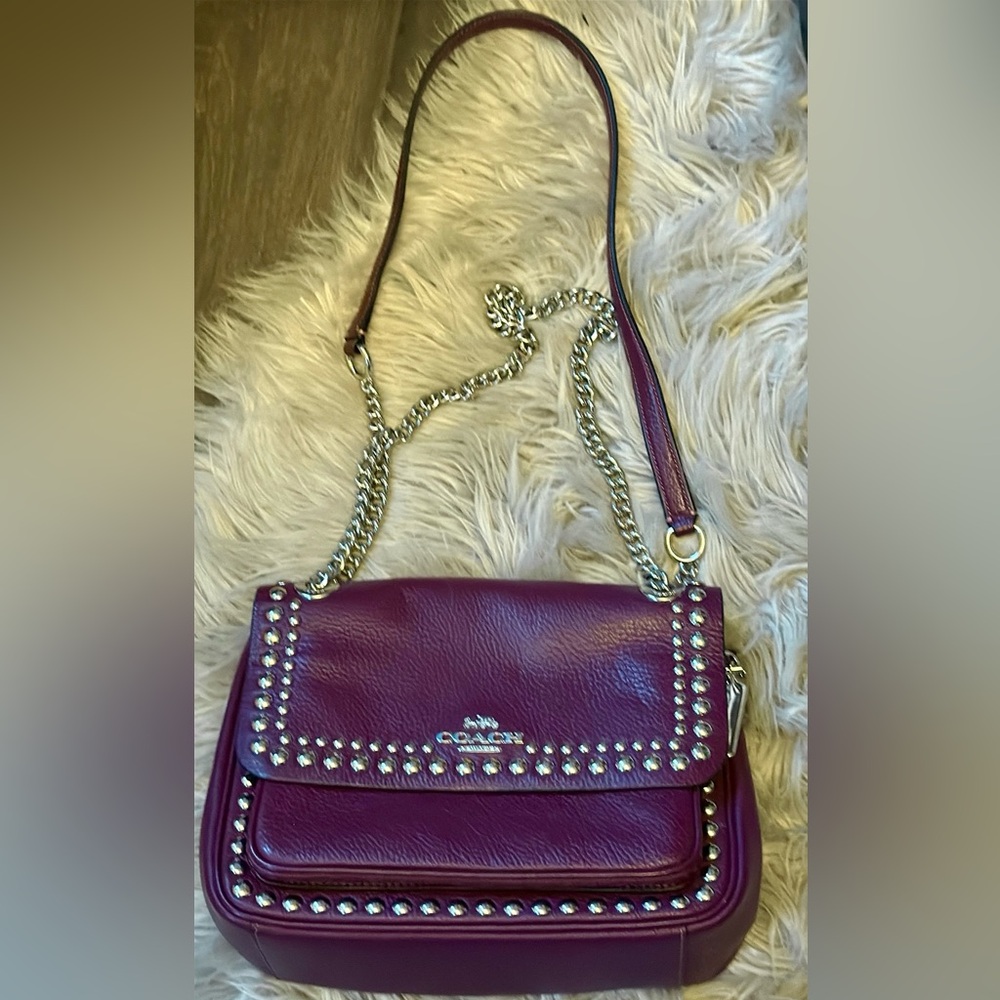 Coach Purple Leather Crossbody Bag with Studs